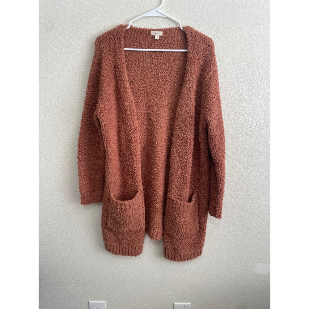 Debut Popcorn Knit Cardigan Women M/L Rust Excellent Open Front Pockets ST625